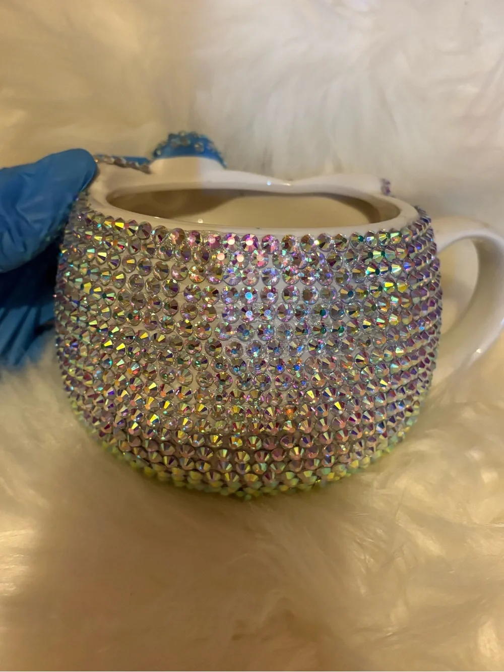 Rhinestone Sparkle Cat Face Hair Clip - Blue Bow